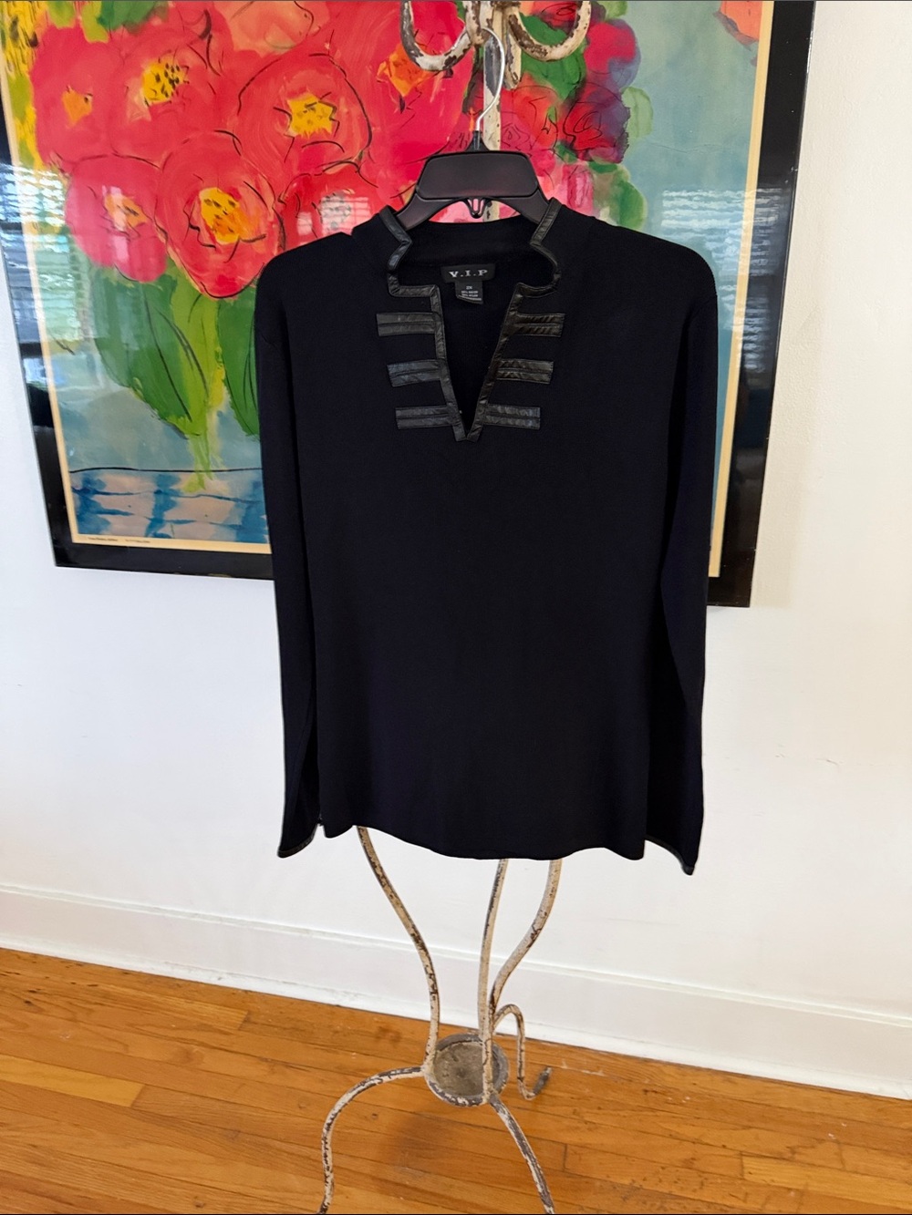 V.I.P. Black Long Sleeve Top with Accent Trim